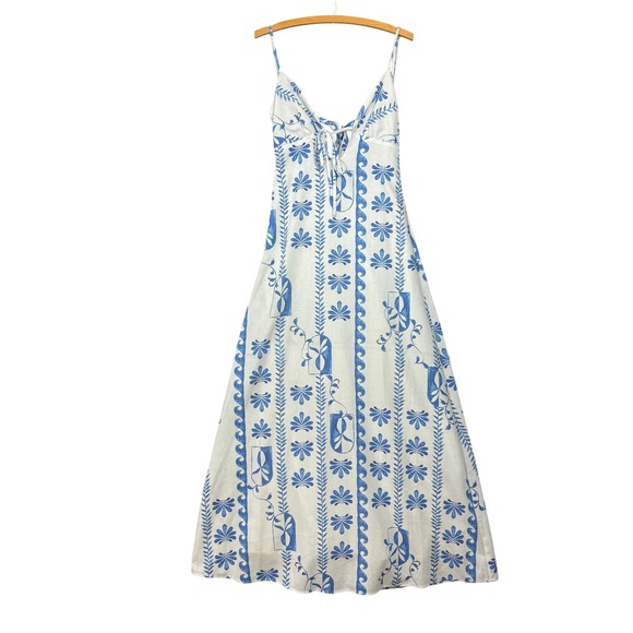 Peppermayo Flora Linen Maxi Dress Floral Wave Blue White US S 4 - Picture 6 of 7